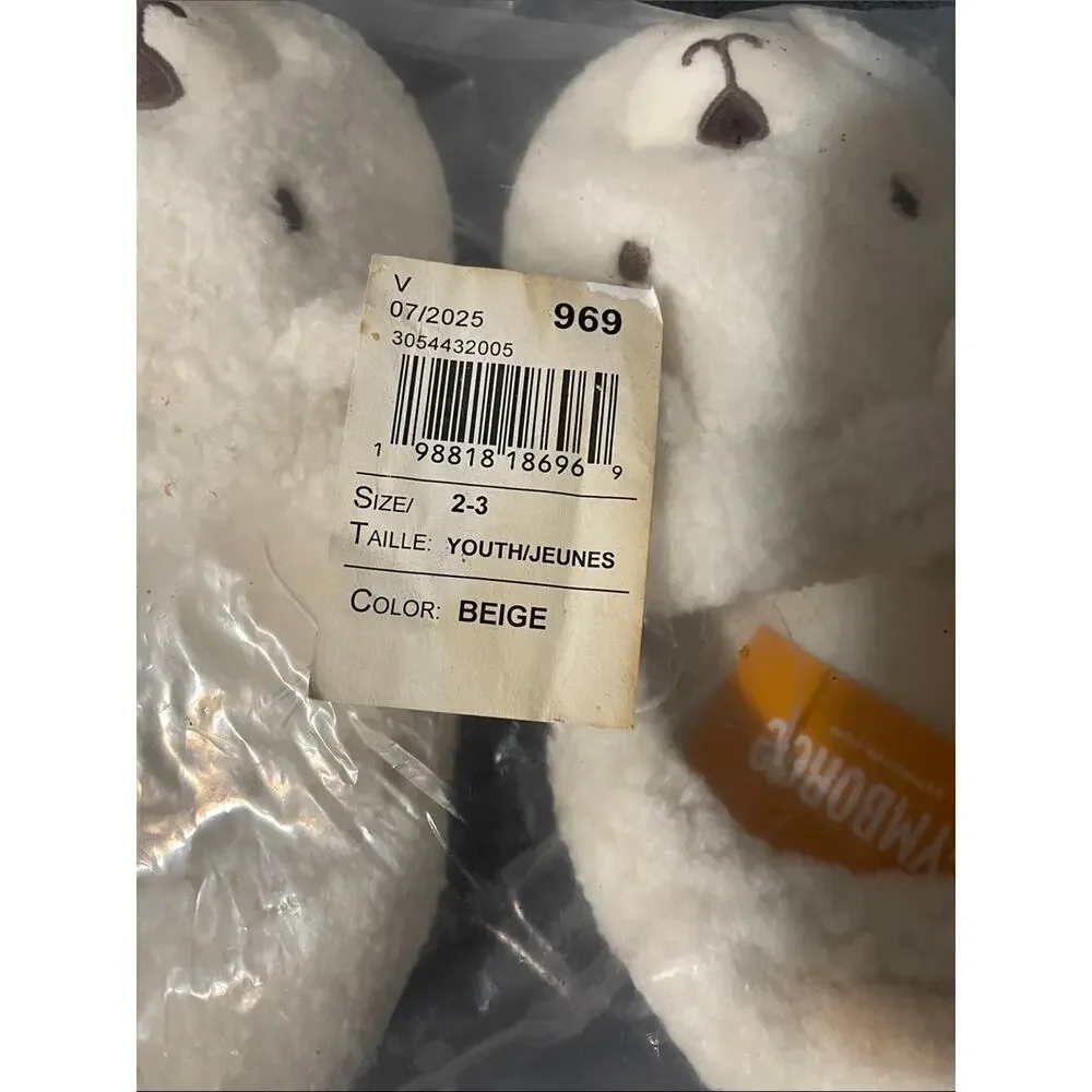 Gymboree White Bear Plush Kids Slippers NWT Size 2
